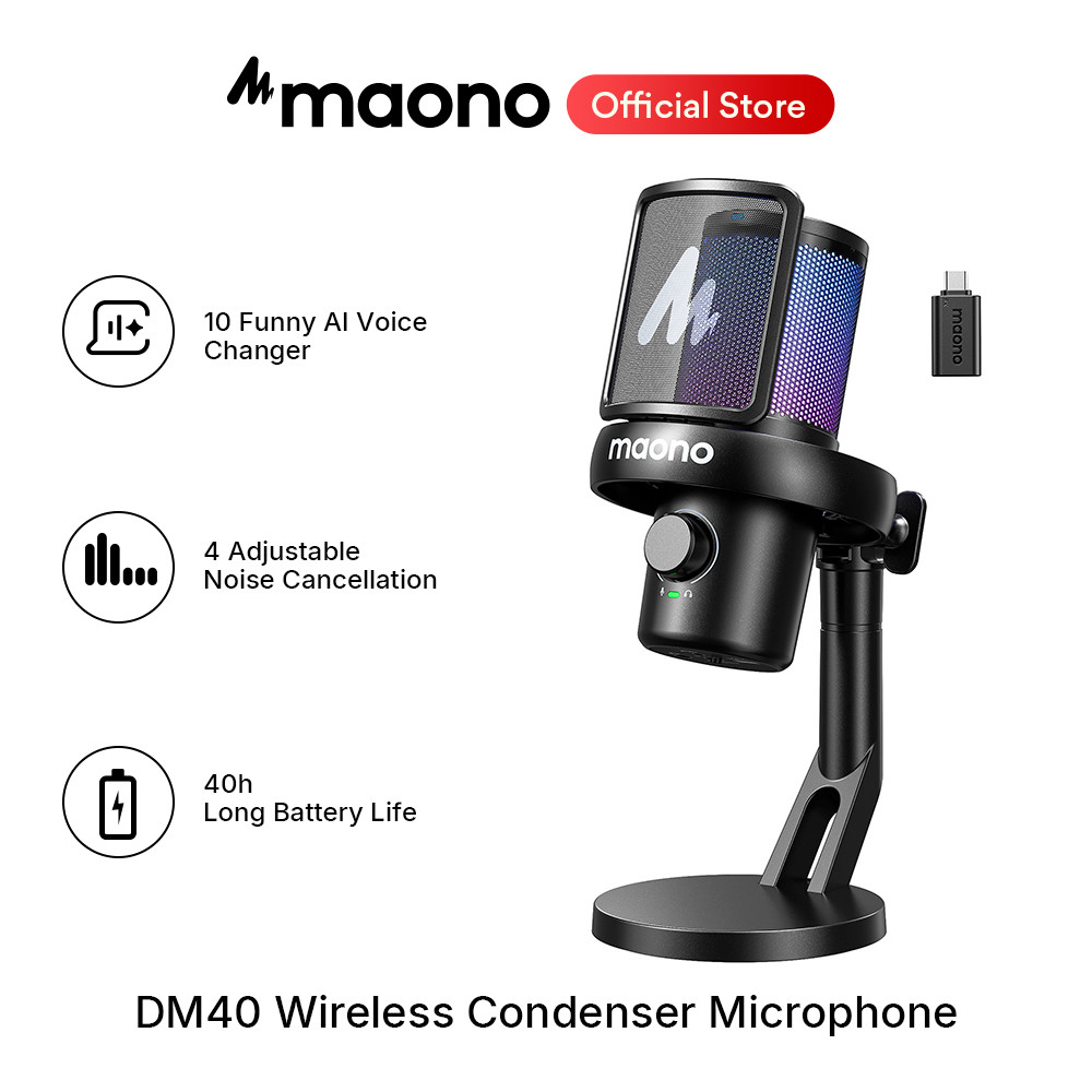 maono DM40 Wireless USB Microphone with AI Voice Changer Noise Reduction Condenser Mic for Gaming