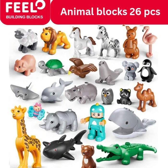 ` feelo animal blocks 26 pcs compatible duplo animal hewan bricks duplo