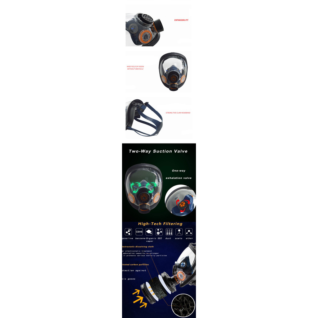 . Chemical Mask Full Face Gas Mask Dustproof Respirator Rubber -