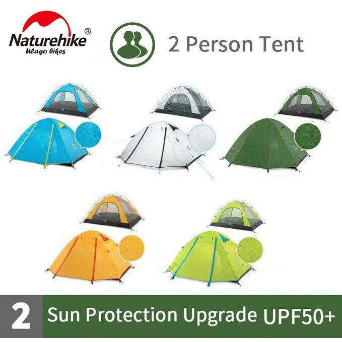 tenda 2p light NATUREHIKE NH18Z022-P 2 orang P-Series aluminium pole alloy kemah hiking Camping