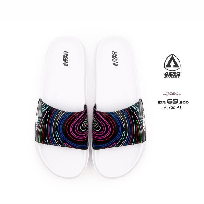 Aerostreet 39-44 Volt Putih Hitam - Sandal Sendal Selop Slip On Casual Pria Wanita Aero Street BABAA