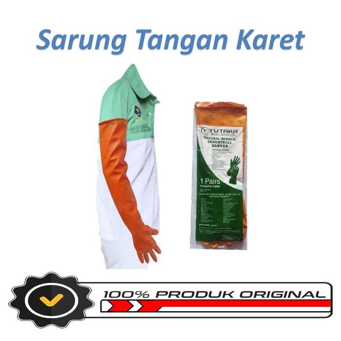 SALE Sarung Tangan Karet Safety Panjang 56cm Sarung Tangan Karet Latex Tebal Warna Orange Termurah