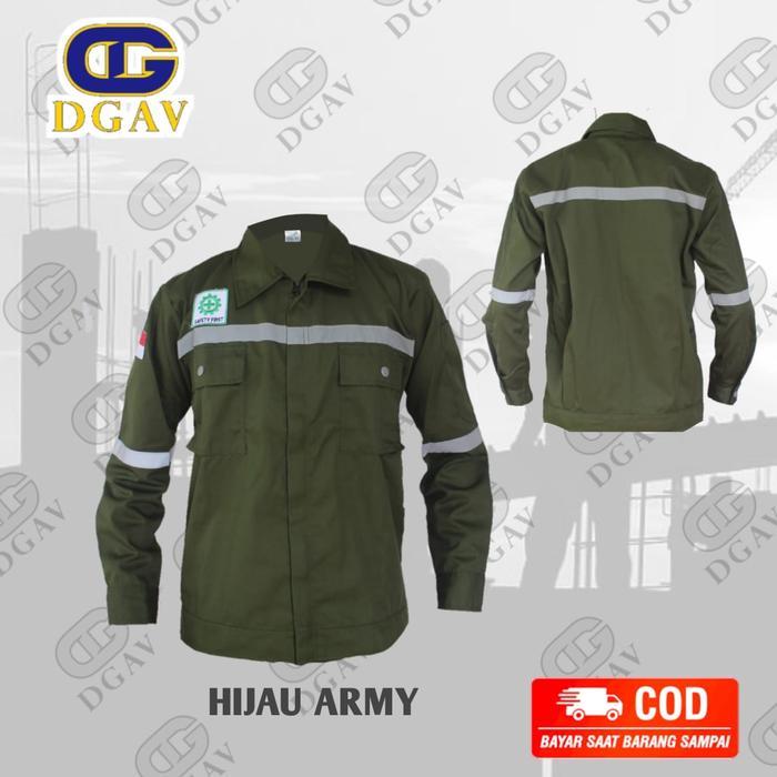 Wearpack safety atasan,baju seragam kerja hijau army polos