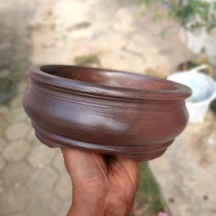 Pot Bonsai Tanaman Hias Bulat Small Unik Polos Bahan Semen