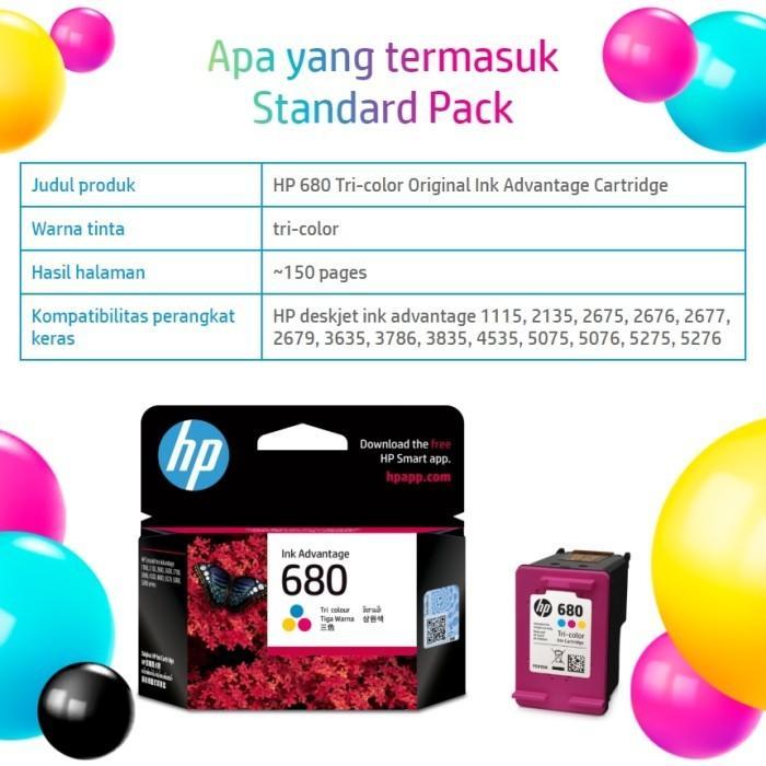 TINTA PRINTER HP 680 TRI-COLOR WARNA ORIGINAL INK 2135 2677 5276