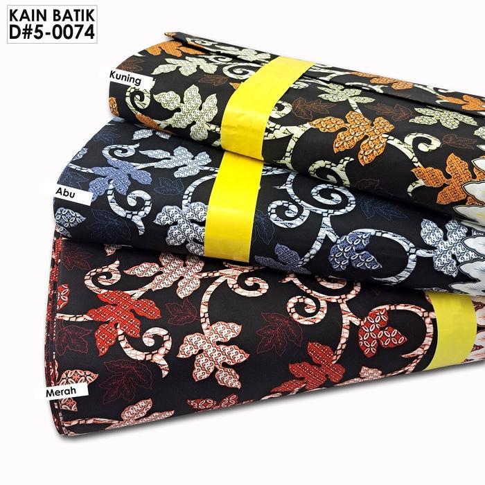 Kain Batik Katun Disperse motif Sumbawa 5-0074 (Per satu Meter) Abu Merah Kuning