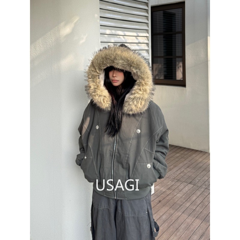 Y2k Street Vintage Warm Cardigan Loose Hoodie Women Autumn Winter Fashion Fur Collar Hat Hoodie