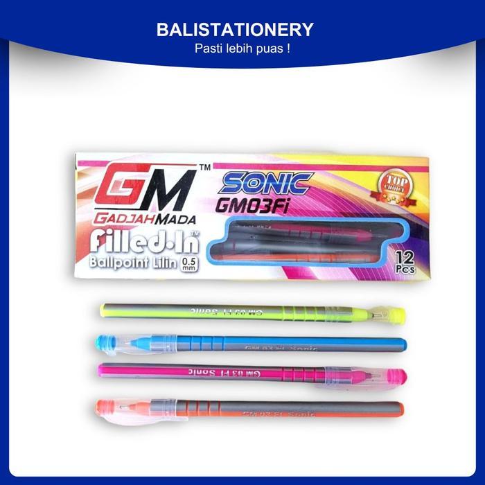 Pulpen / Bolpoin / Ballpoint / Ballpen Lilin Gajah Mada GM03Fi Sonic 12 pcs 1 lusin