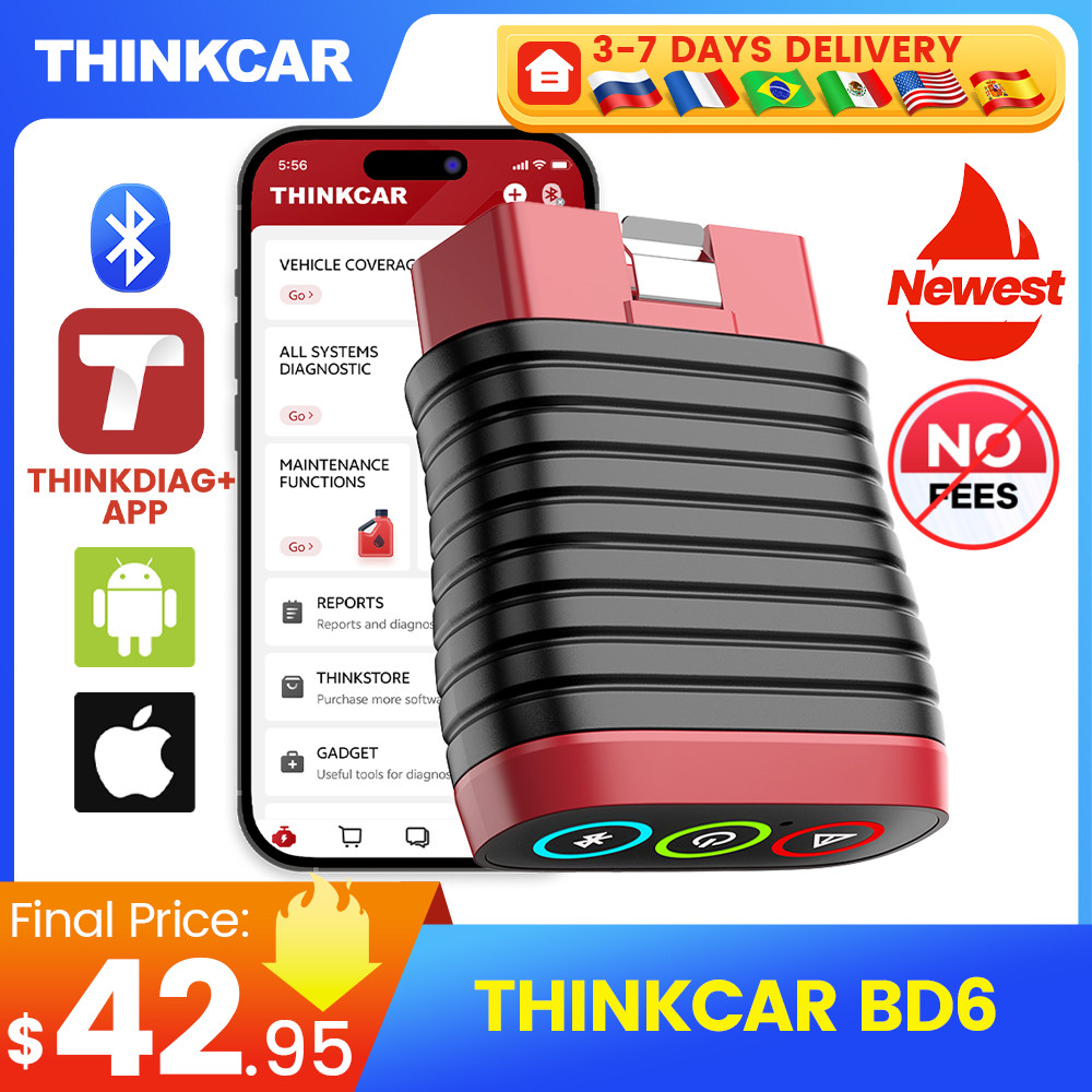 . Thinkcar Bd6 Obd2 Scanner Bluetooth Diagnostic Full System Diagnosis 5 Reset Function Scan Tool -