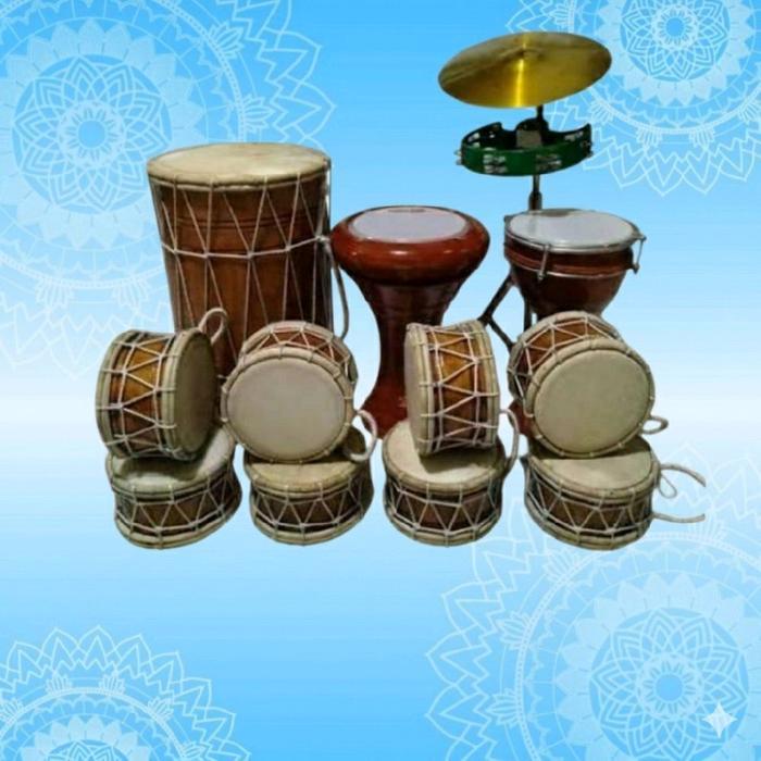 SATU SET Peralatan Musik Marawis - Motif Coklat Polos