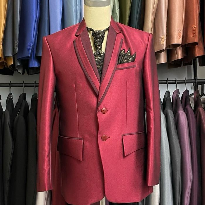 Setelan Jas Pria Semi Wool dengan Celana untuk Pernikahan Berbagai Ukuran Tersedia 6 Warna - Merah M