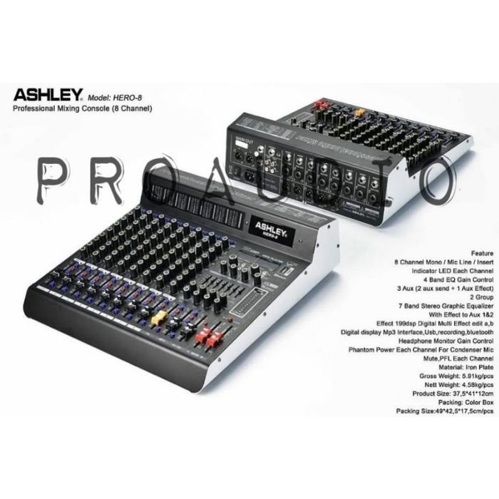 MIXER ASHLEY HERO-8 HERO8 HERO 8 / 8 CHANNEL ORIGINAL ASHLEY