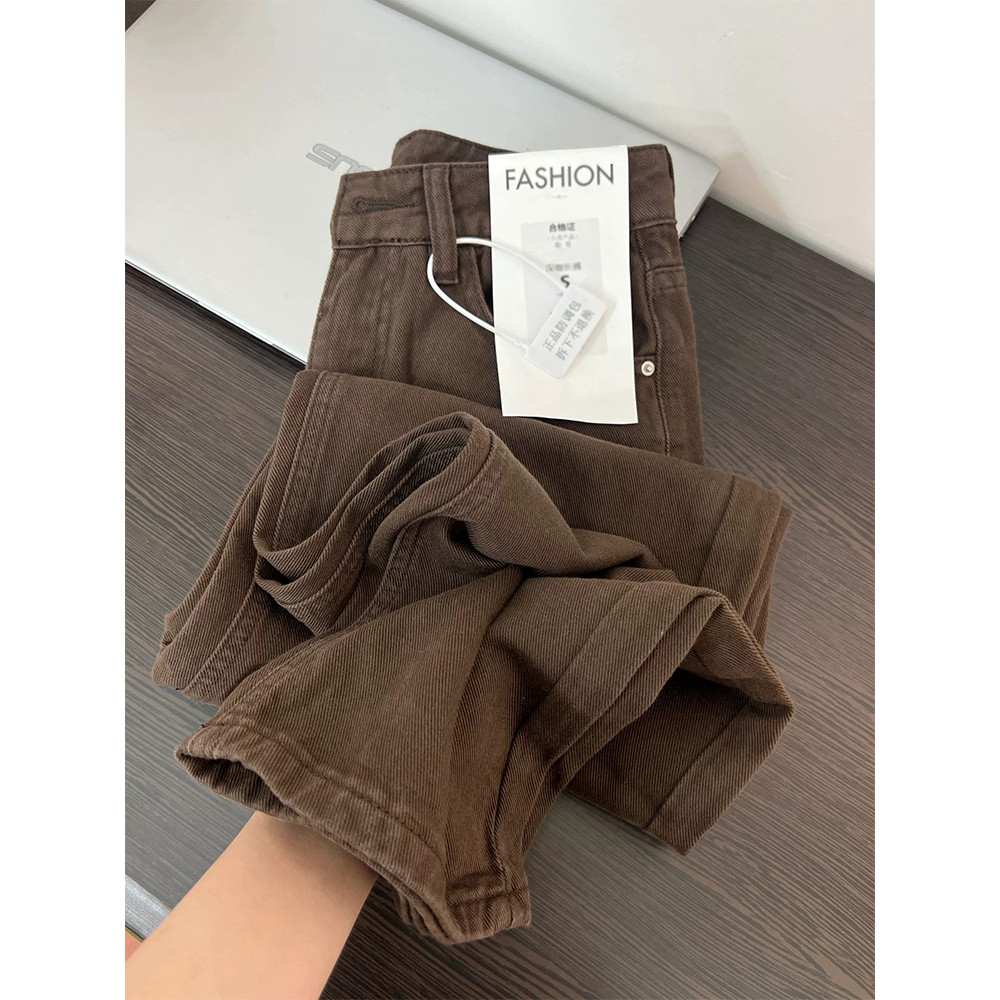 Women's Brown Y2k Jeans Harajuku Oversize Denim Trousers Vintage Japanese 2000s Style High Waist