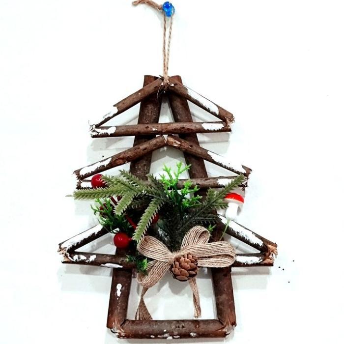 Kayu Ranting Pohon Natal Dekorasi Hiasan Dinding Ornamen Natal Murah Rumah Kayu Pita