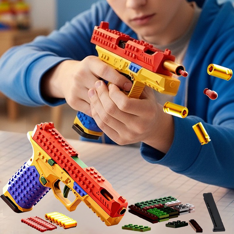 SIG17 Building Blocks Toy Gun Auto Firing Eject Shell Blowback Soft Bullet Pistol Outdoor War Game