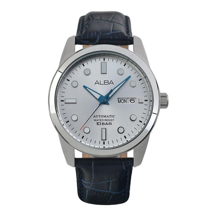 PROMO BESAR Jam Tangan Pria Alba Mechanical AL4663X1 Men Automatic Silver Dial Blue Leather Strap