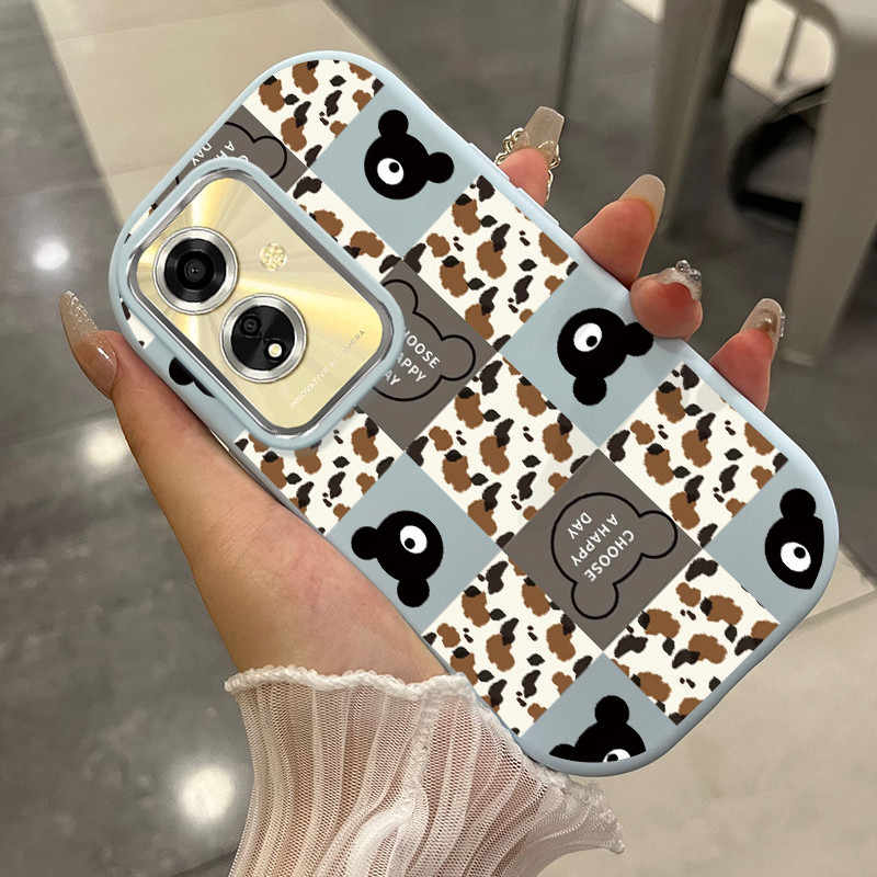 Casing Hp Untuk OPPO A59 F1s Case Beruang​ Kotak-Kotak Leopard Kasing silikon Cesing Bulat Softcase 