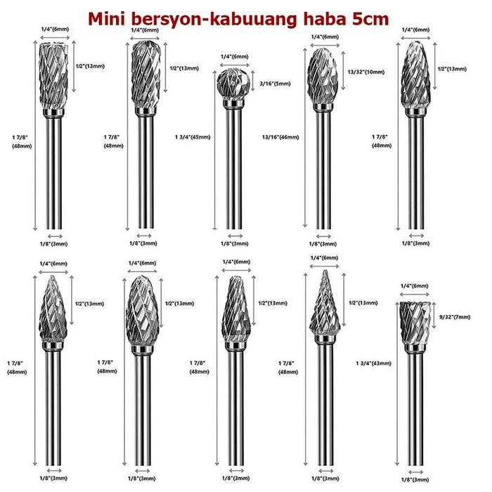 Casta Set 10 Pcs Mata Bor Mini Hss Ukir Kayu Mata Gerinda Tungsten Carbide, Kikir Kayu, Bor Mini