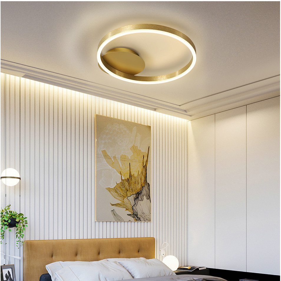 . Nordic Ceiling Lamp Bedroom Living Room Aluminum Brushed Gold Ring -