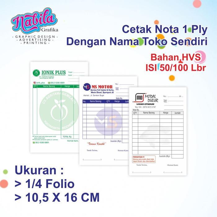 CETAK NOTA CUSTOM 1 PLY - NOTA USAHA - NOTA LAUNDRY - NOTA BENGKEL - NOTA SEMBAKO - NOTA KONTER