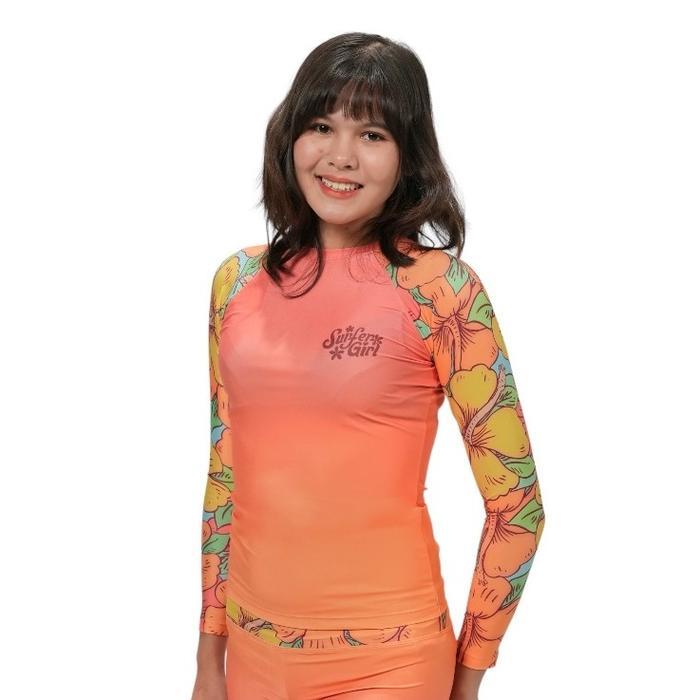 Surfer Girl Hibiscus LS Rashvest 242LLSR002ORG Swimwear Baju Renang Wanita Swimsuit Pakaian Renang