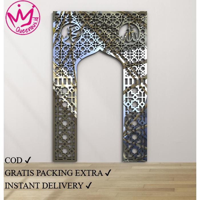 Akrilik Hiasan Dinding "Mihrab" Ornamen Masjid/Mushola Estetik Cantik Lafadz Allah & Muhammad