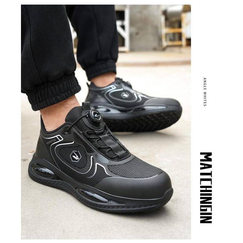 Safety Shoes Sneakers Sepatu Safety Pria Tali Putar Ujung Besi waterproof Hitam 9220