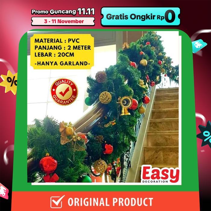 Sale Garland Natal Hiasan Daun Garland Hijau Aksesoris Dekorasi 2 Meter