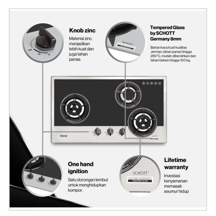 Rinnai RB 3SS-C(GB) kompor tanam 3 tungku