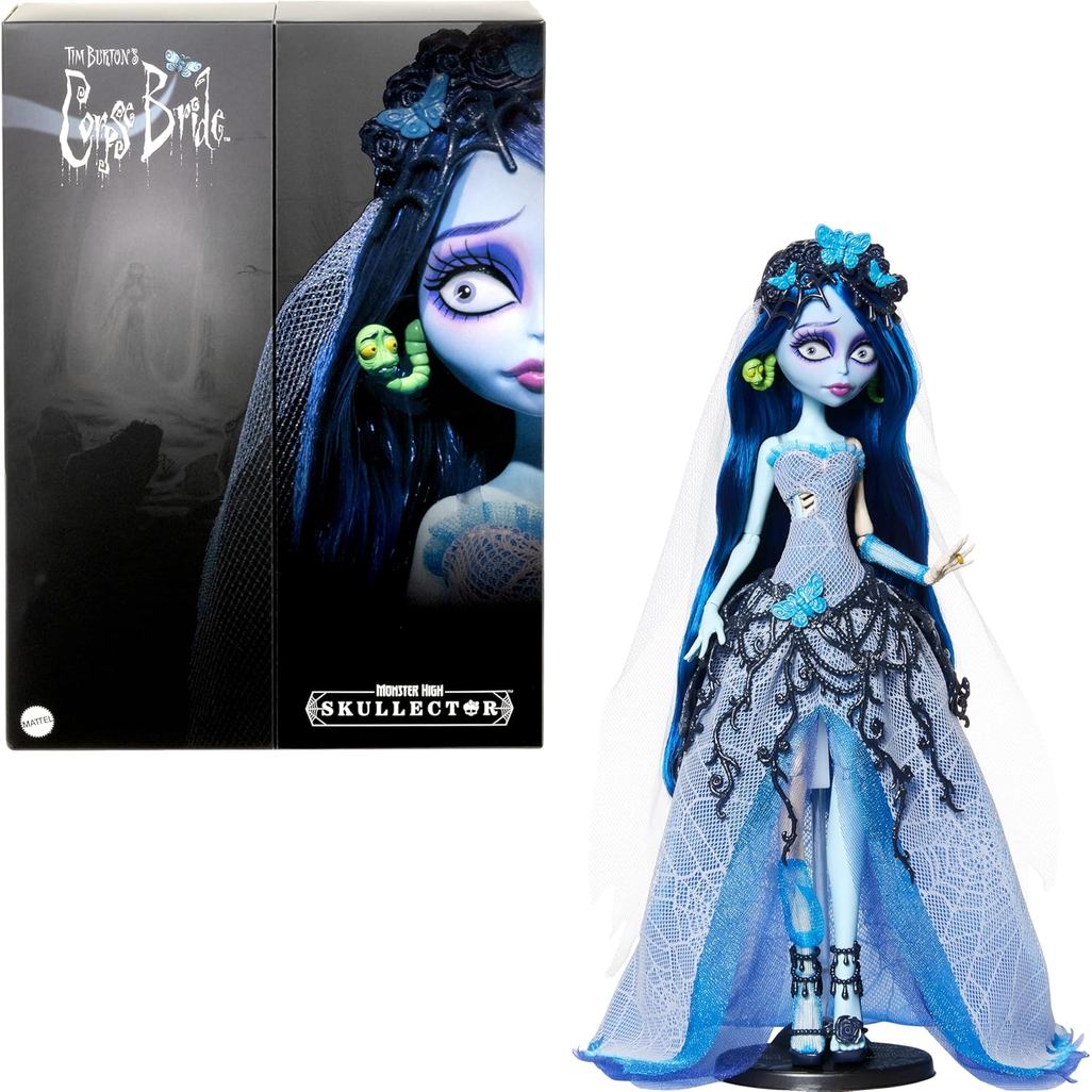 Monster High Skullector Doll, Corpse Bride Emily Collectible in Gothic Spiderweb