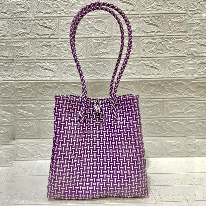 Majid Tas Handmade Tas Wanita Anyaman Jali Lurik Ungu Tanggung tote totebag