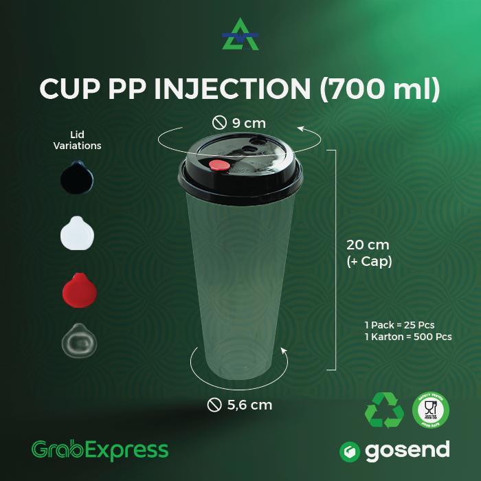 Gelas Plastik Boba/Cheese Tea/ Cup Injection PP 700ml/ Cup+Lid+Cap