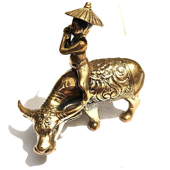 cowherd brass statue shepherd buffalo gembala sapi kerbau kuningan