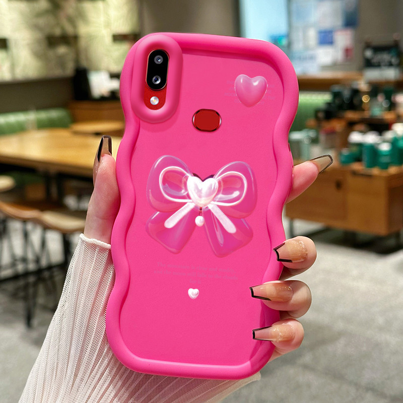 Casing Hp Untuk Samsung A10s M01s Case merah mawar transparan Bow Cesing Polos Kasing Macaron gelomb