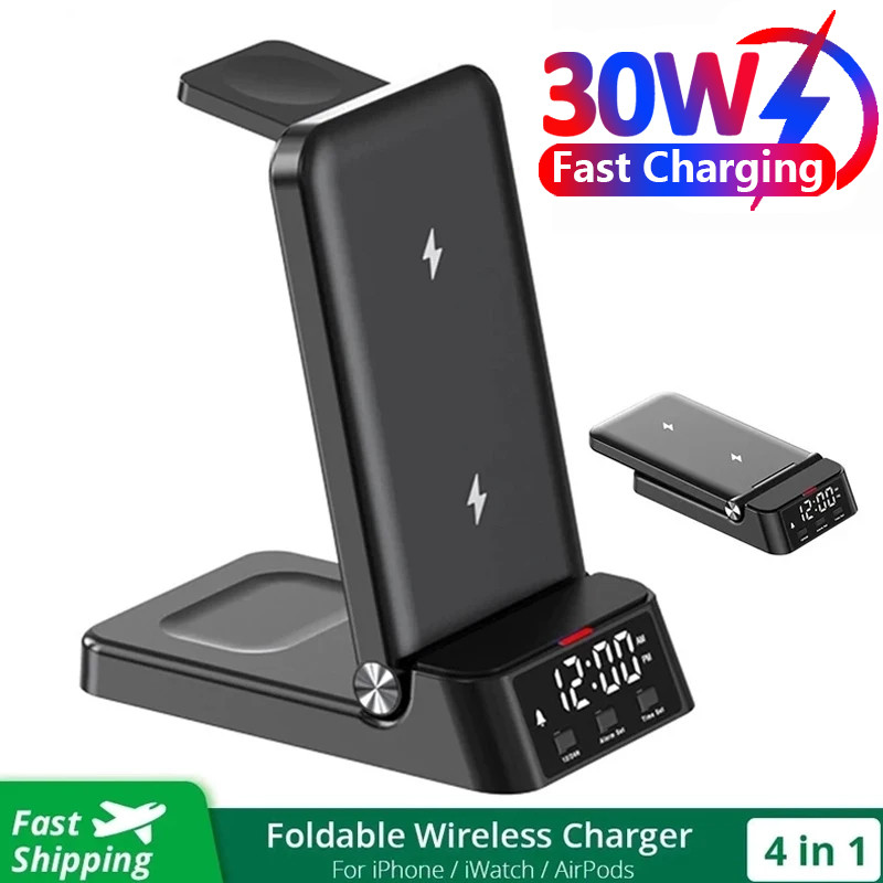30W Fast Wireless Charger Stand For iPhone 15 14 13 12 11 Samsung Apple Watch Airpods Pro 3 in 1