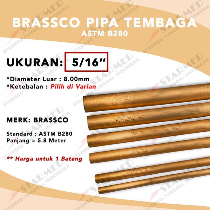Brassco Pipa Tembaga Batangan ASTM B280 8MM 5/16 Inch