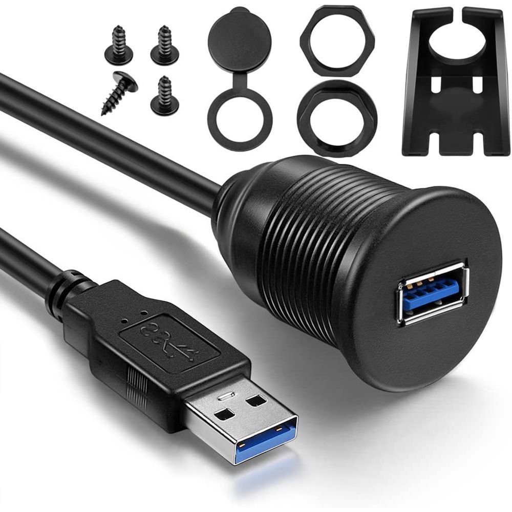 USB 3.0 Car Flush Mount Cable Dashboard Panel Waterproof Dash Mount Extension Cable Male to Female