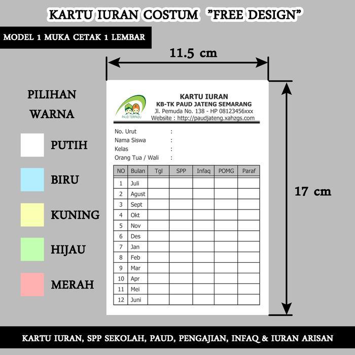 "New" cetak KARTU IURAN RT, Kartu SPP, Absesnsi, Kartu Iuran custom - iuran