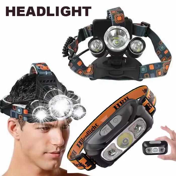 Headlight / Lampu Senter Kepala / Headlamp dengan Baterai 18650 Bawaan Lampu Depan Senter Berkemah