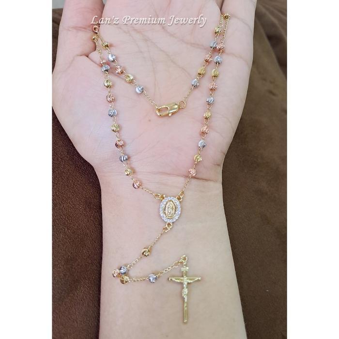 NEW READY Kalung Rosario ThreeColours Maria Guadalupe Salib Emas Perak Titanium BEST SELLER