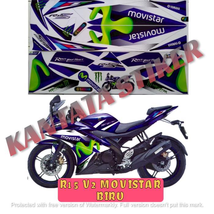 STIKER STRIPING LIS BODY VARIASI MOTOR YAMAHA R15 V2 MOVISTAR BIRU SEMI FULL BODY Motorcycle