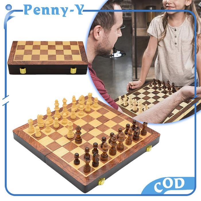 Papan Catur Kayu Premium Papan Catur Magnet Magnetic Chess Board Game #Gratisongkir