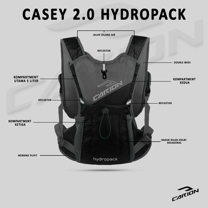Carion Indonesia Hydropack Casey 2.0 Hitam Tas Punggung Mtb Trail Run 5 Liter 2 Slot Water Bladder