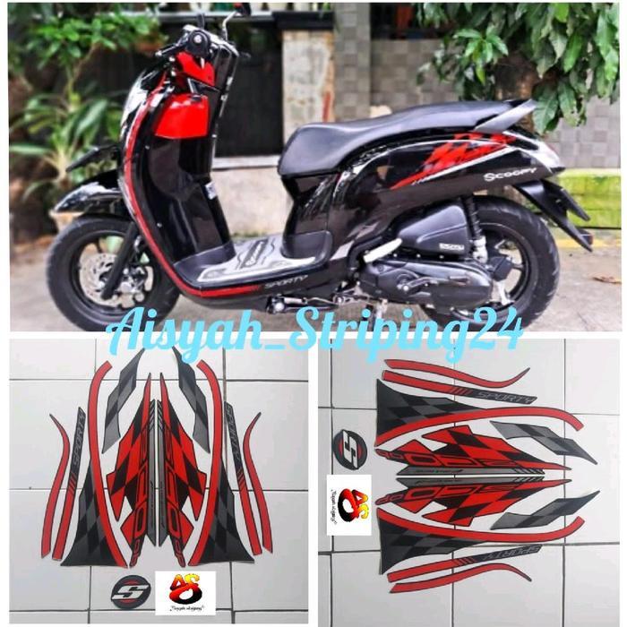 Stiker Full Set Body Motor Honda Scoopy Sporty 2018 Full Hitam Motorcycle