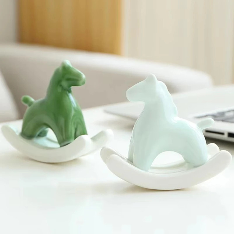 Rocking Horse Decor Colorful Painted Horse ceramic Mini Christmas Horse Sculpture Ornaments Rocking