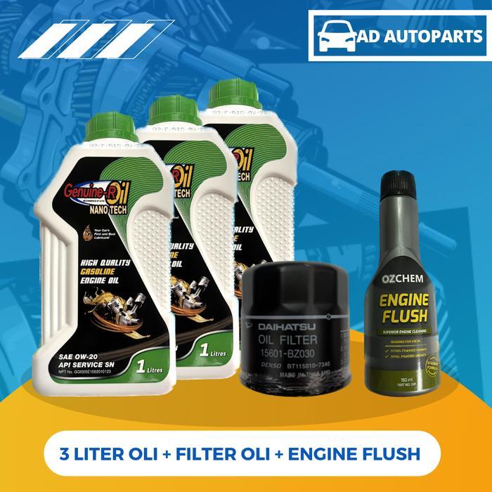 Paket Ganti Oli Daihatsu 0W-20 3Liter + Oil Filter + Engine Flush *