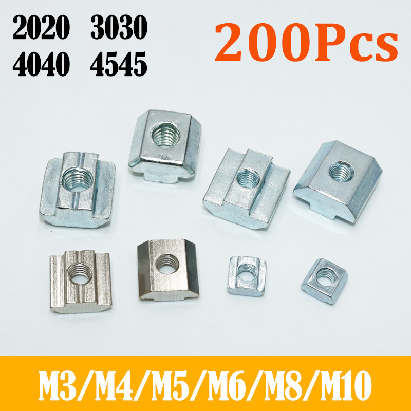 200p/lot T Sliding Nut Block Square Nuts M3 M4 M5 M6 for 2020 3030 4040 45 Slot Sliding Nut in