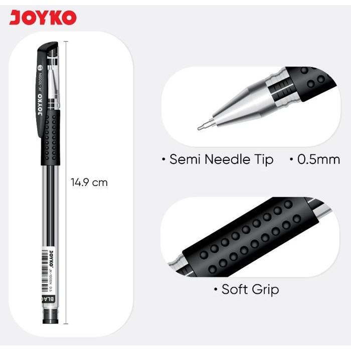 [12 PULPEN / 1 PACK] PULPEN GEL JOYKO - JK100SN - SEMI NEEDLE - 0.5MM