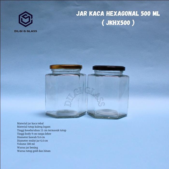 JKHX500 JAR KACA HEXAGONAL 500ML/BOTOL HEXAGONAL 500ML/BOTOL MADU