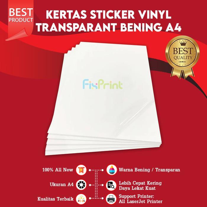 Kertas Vinyl Sticker Transparant 1 lmbr ukuran A4, Kertas Stiker Bening, Stiker Kertas Transparan